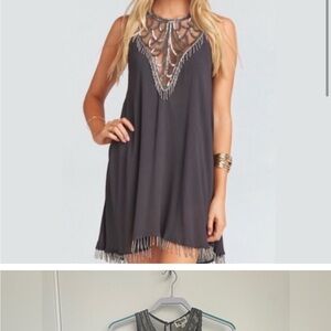 Show me your mumu Liza beaded grey mini dress XS new with tags